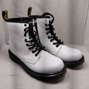 Dr. Martens 1460 J White Leather Lace‎ Up Side Zip Combat Boots US Women 5 1460J